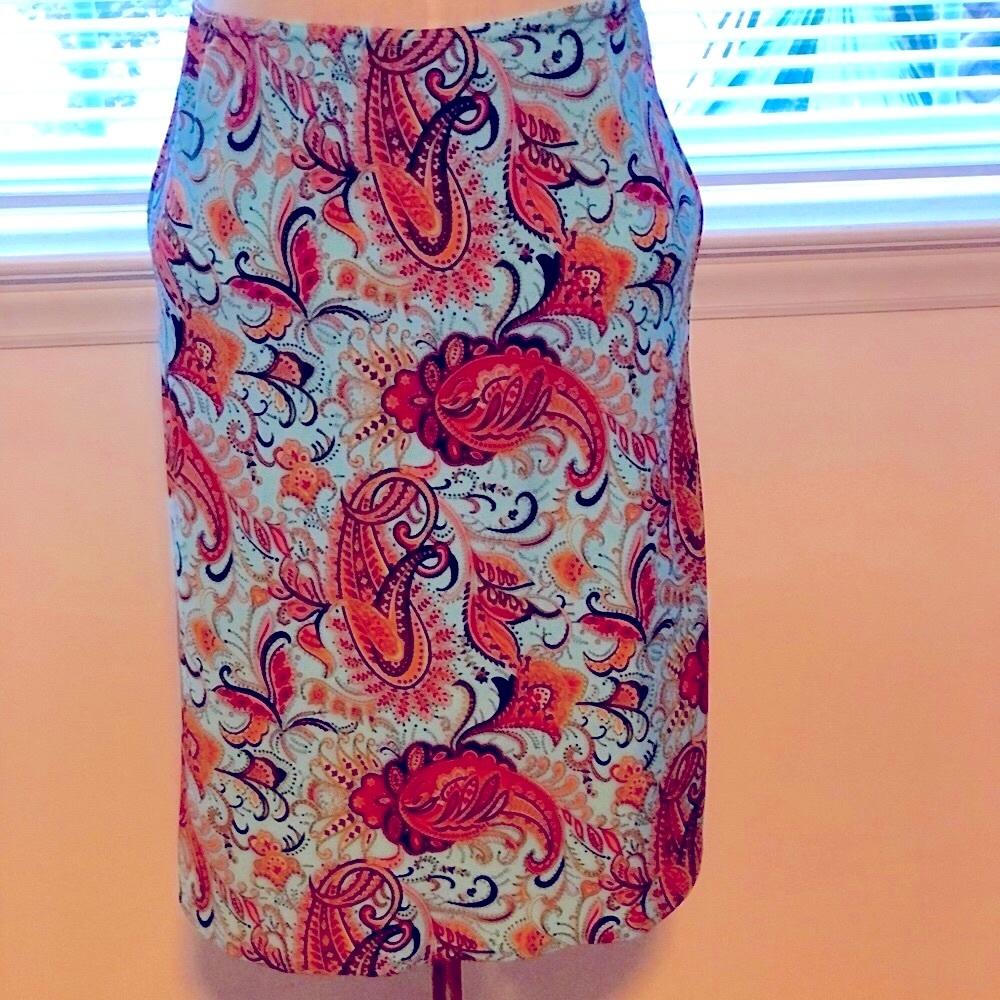 Blue Print Paisley Elastic Waist Skirt S-Large